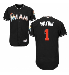Men's Majestic Miami Marlins #1 Cameron Maybin Black Alternate Flex Base Authentic Collection MLB Jersey