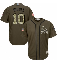 Men's Majestic Miami Marlins #10 JT Riddle Authentic Green Salute to Service MLB Jersey
