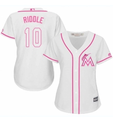 Women's Majestic Miami Marlins #10 JT Riddle Authentic White Fashion Cool Base MLB Jersey