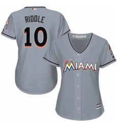 Women's Majestic Miami Marlins #10 JT Riddle Replica Grey Road Cool Base MLB Jersey