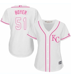 Women's Majestic Kansas City Royals #51 Blaine Boyer Replica White Fashion Cool Base MLB Jersey