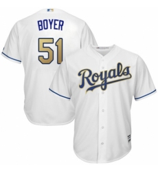 Youth Majestic Kansas City Royals #51 Blaine Boyer Replica White Home Cool Base MLB Jersey