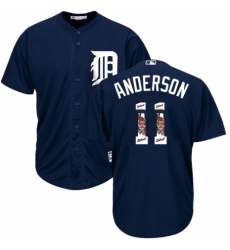 Men's Majestic Detroit Tigers #11 Sparky Anderson Authentic Navy Blue Team Logo Fashion Cool Base MLB Jersey