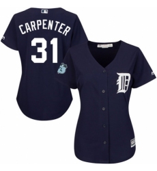 Women's Majestic Detroit Tigers #31 Ryan Carpenter Replica Navy Blue Alternate Cool Base MLB Jersey