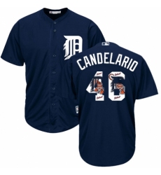 Men's Majestic Detroit Tigers #46 Jeimer Candelario Authentic Navy Blue Team Logo Fashion Cool Base MLB Jersey