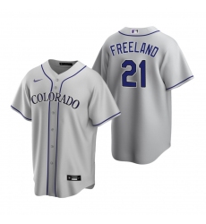Men's Nike Colorado Rockies #21 Kyle Freeland Gray Road Stitched Baseball Jersey