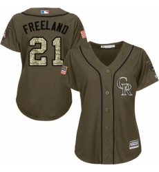 Women's Majestic Colorado Rockies #21 Kyle Freeland Authentic Green Salute to Service MLB Jersey