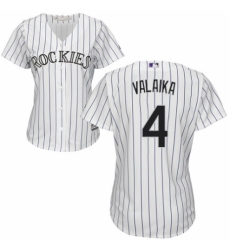 Women's Majestic Colorado Rockies #4 Pat Valaika Authentic White Home Cool Base MLB Jersey