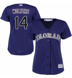 Women's Majestic Colorado Rockies #14 Tony Wolters Replica Purple Alternate 1 Cool Base MLB Jersey