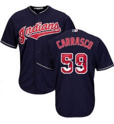 Men's Majestic Cleveland Indians #59 Carlos Carrasco Authentic Navy Blue Team Logo Fashion Cool Base MLB Jersey