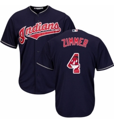 Men's Majestic Cleveland Indians #4 Bradley Zimmer Authentic Navy Blue Team Logo Fashion Cool Base MLB Jersey