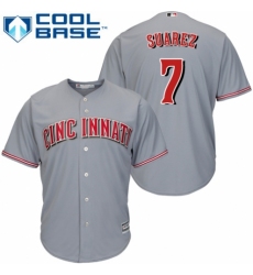 Youth Majestic Cincinnati Reds #7 Eugenio Suarez Authentic Grey Road Cool Base MLB Jersey