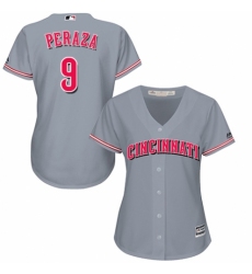 Women's Majestic Cincinnati Reds #9 Jose Peraza Replica Grey Road Cool Base MLB Jersey