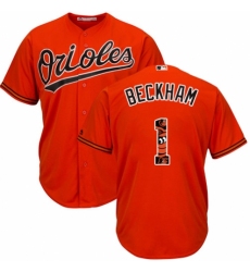 Men's Majestic Baltimore Orioles #1 Tim Beckham Authentic Orange Team Logo Fashion Cool Base MLB Jersey