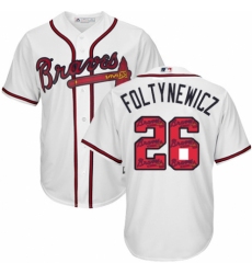 Men's Majestic Atlanta Braves #26 Mike Foltynewicz Authentic White Team Logo Fashion Cool Base MLB Jersey