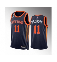Men's New Yok Knicks #11 Jalen Brunson Navy Statement Edition With NO.6 Stitched Basketball Jersey