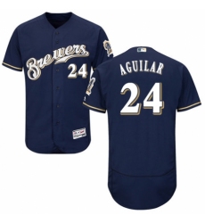 Men's Majestic Milwaukee Brewers #24 Jesus Aguilar Navy Blue Alternate Flex Base Authentic Collection MLB Jersey