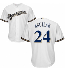 Youth Majestic Milwaukee Brewers #24 Jesus Aguilar Authentic White Alternate Cool Base MLB Jersey