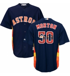 Men's Majestic Houston Astros #50 Charlie Morton Authentic Navy Blue Team Logo Fashion Cool Base MLB Jersey