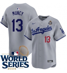 Men's Los Angeles Dodgers #13 Max Muncy Gray 2024 World Series Limited Stitched Baseball Jersey