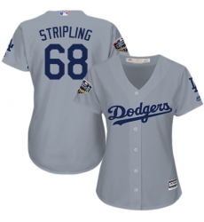 Women's Majestic Los Angeles Dodgers #68 Ross Stripling Authentic Grey Road Cool Base 2018 World Series MLB Jersey