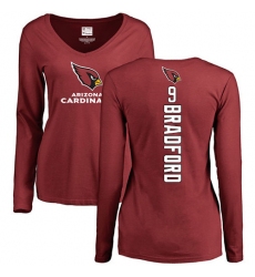 NFL Women's Nike Arizona Cardinals #9 Sam Bradford Maroon Backer Long Sleeve T-Shirt