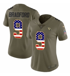 Women's Nike Arizona Cardinals #9 Sam Bradford Limited Olive/USA Flag 2017 Salute to Service NFL Jersey