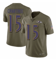 Men's Nike Baltimore Ravens #15 Michael Crabtree Limited Olive 2017 Salute to Service NFL Jersey