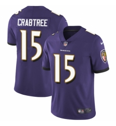 Youth Nike Baltimore Ravens #15 Michael Crabtree Purple Team Color Vapor Untouchable Elite Player NFL Jersey