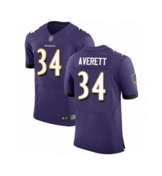 Men's Baltimore Ravens #34 Anthony Averett Purple Team Color Vapor Untouchable Elite Player Football Jersey