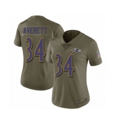 Women's Baltimore Ravens #34 Anthony Averett Limited Olive 2017 Salute to Service Football Jersey