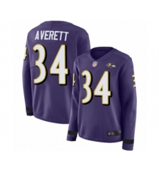 Women's Baltimore Ravens #34 Anthony Averett Limited Purple Therma Long Sleeve Football Jersey