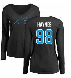 NFL Women's Nike Carolina Panthers #98 Marquis Haynes Black Name & Number Logo Slim Fit Long Sleeve T-Shirt