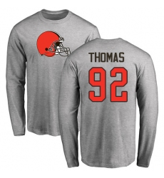 NFL Nike Cleveland Browns #92 Chad Thomas Ash Name & Number Logo Long Sleeve T-Shirt