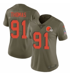 Women's Nike Cleveland Browns #91 Chad Thomas Limited Olive 2017 Salute to Service NFL Jersey