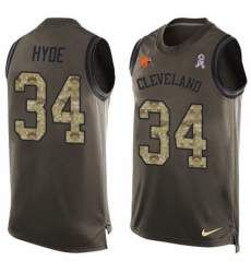 Men's Nike Cleveland Browns #34 Carlos Hyde Limited Green Salute to Service Tank Top NFL Jersey
