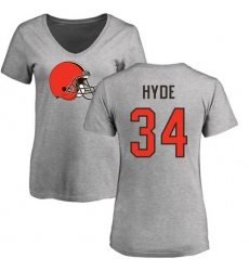 NFL Women's Nike Cleveland Browns #34 Carlos Hyde Ash Name & Number Logo T-Shirt