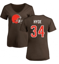 NFL Women's Nike Cleveland Browns #34 Carlos Hyde Brown Name & Number Logo T-Shirt