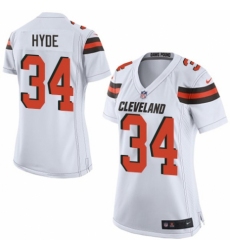 Women's Nike Cleveland Browns #34 Carlos Hyde Game White NFL Jersey