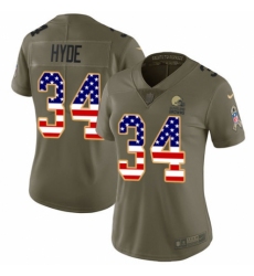Women's Nike Cleveland Browns #34 Carlos Hyde Limited Olive/USA Flag 2017 Salute to Service NFL Jersey