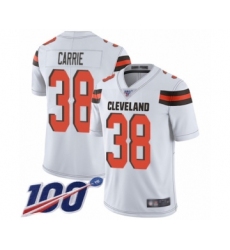 Men's Cleveland Browns #38 T. J. Carrie White Vapor Untouchable Limited Player 100th Season Football Jersey
