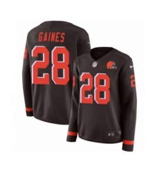 Women's Nike Cleveland Browns #28 E.J. Gaines Limited Brown Therma Long Sleeve NFL Jersey