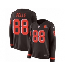 Women's Nike Cleveland Browns #88 Darren Fells Limited Brown Therma Long Sleeve NFL Jersey