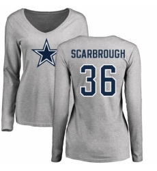 NFL Women's Nike Dallas Cowboys #36 Bo Scarbrough Ash Name & Number Logo Slim Fit Long Sleeve T-Shirt