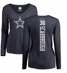NFL Women's Nike Dallas Cowboys #36 Bo Scarbrough Navy Blue Backer Slim Fit Long Sleeve T-Shirt