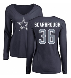 NFL Women's Nike Dallas Cowboys #36 Bo Scarbrough Navy Blue Name & Number Logo Slim Fit Long Sleeve T-Shirt