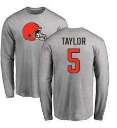 NFL Nike Cleveland Browns #5 Tyrod Taylor Ash Name & Number Logo Long Sleeve T-Shirt