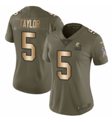 Women's Nike Cleveland Browns #5 Tyrod Taylor Limited Olive/Gold 2017 Salute to Service NFL Jersey