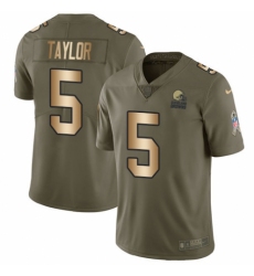 Youth Nike Cleveland Browns #5 Tyrod Taylor Limited Olive/Gold 2017 Salute to Service NFL Jersey