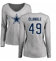 NFL Women's Nike Dallas Cowboys #49 Jamize Olawale Ash Name & Number Logo Slim Fit Long Sleeve T-Shirt